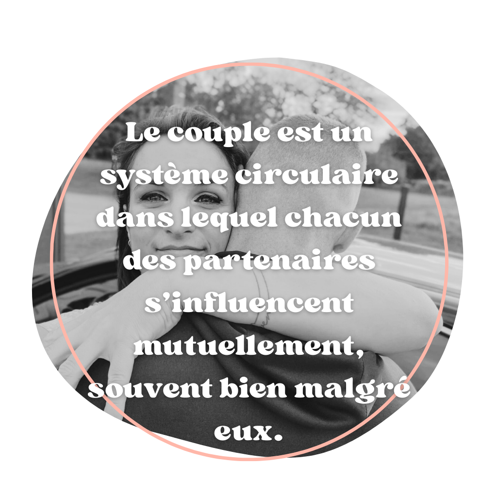 photo de couple et texte le couple est un système circulaire dans lequel chacun des partenaires s'influencent mutuellement, souvent bien malgré eux.