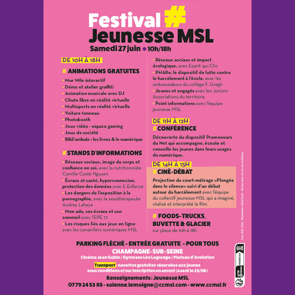 programme du festival jeunesse MSL
Renseignements: 07 79 24 55 85
